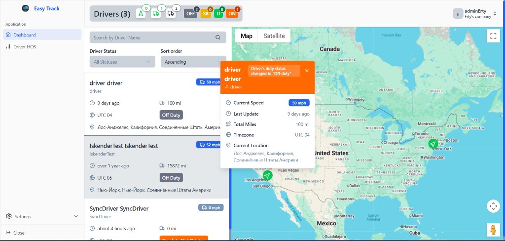 Live driver location popup on fleet map